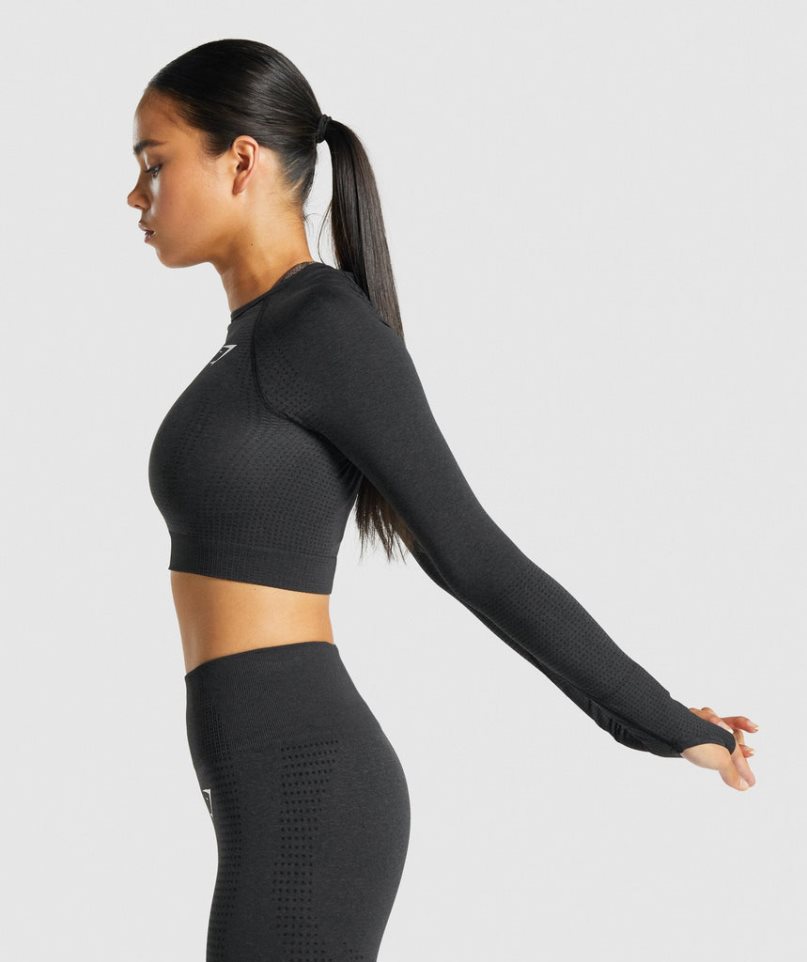 Women's Gymshark Vital Seamless 2.0 Long Sleeve Cropped Tops Black | CA 17D835